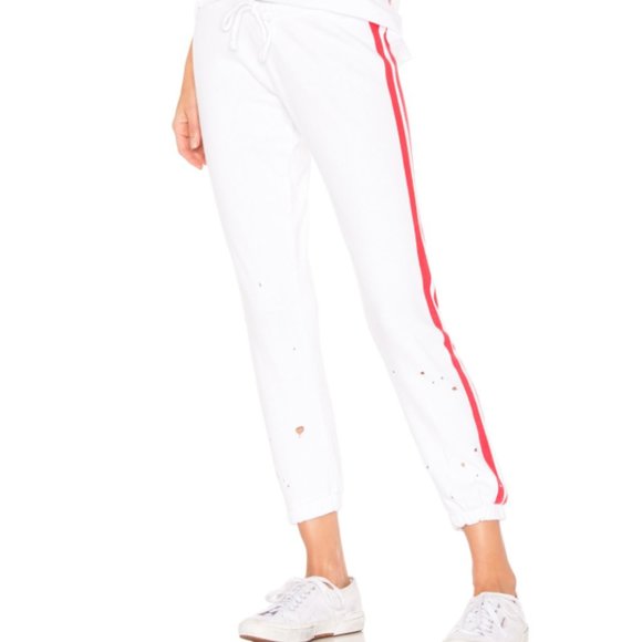 Chaser Pants - CHASER Distressed White and Red Joggers